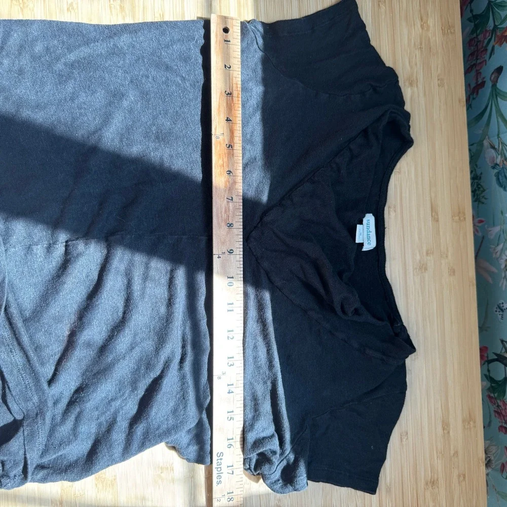 Sundance Womens Black 100% Linen Short Sleeve V-Neck Cowl Tee Shirt Size M